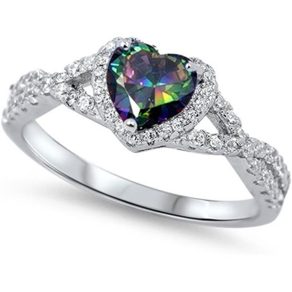 Sterling Silver Heart Halo Cubic Zirconia Promise Ring